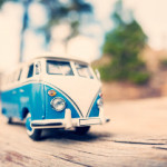 Miniature old fashioned vintage van on a countryside road